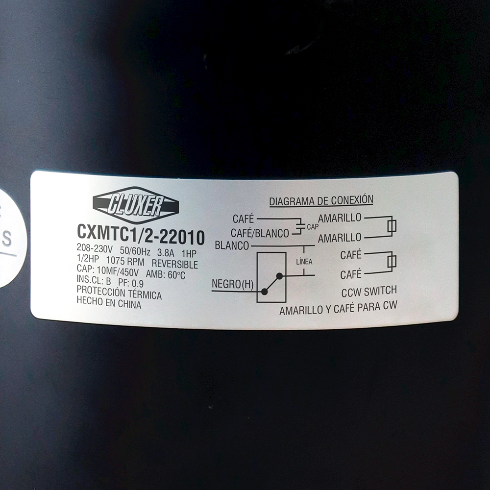 MOTOR CONDENSADOR 1/2HP, 220V FLECHA 1/2 Y 6 PULG., CAPACITOR 10MF BALEROS ARMAZON 48, Marca CLUXER, Modelo: CXMTC1/2-22010 - Imagen 2